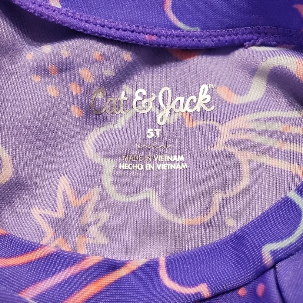 NWOT Cat & Jack Toddler Girl Doodle Design Swim Rashguard 5T